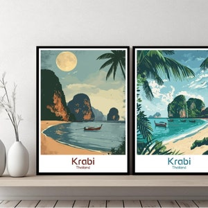 Krabi Thailand Poster Travel Print Thailand Krabi Canvas Wall Poster Cityscape Designer Retro Gift Thailand Illustration Decor