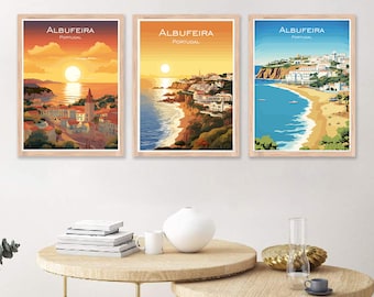 Poster di Albufeira Viaggio Portogallo Albufeira Stampa Albufeira Poster su tela Paesaggio urbano Arte della parete Natura Sole Mare Tramonto Albufeira Designer Poster