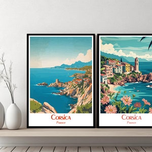 Corsica France Poster Travel France Corsica Print Canvas Poster Cityscape Wall Art Designer Wall Posters Corsica Illustration