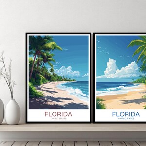 Florida Poster Travel Print Tallahassee Jacksonville Miami Beach Landscape Canvas Wall Poster Cityscape Designer Gift USA Illustration Decor
