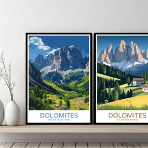 Dolomites Italian Mountains Poster Travel Print Dolomites Alps Marmolada Canvas Wall Poster Cityscape Designer Gift Italy Illustration