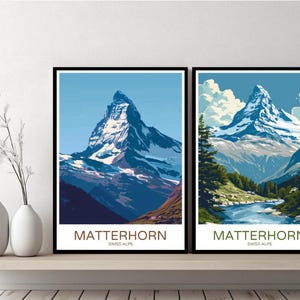 Matterhorn Swiss Alps Poster Travel Print Switzerland Matterhorn Canvas Wall Poster Cityscape Designer Gift Switzerland Illustration Decor