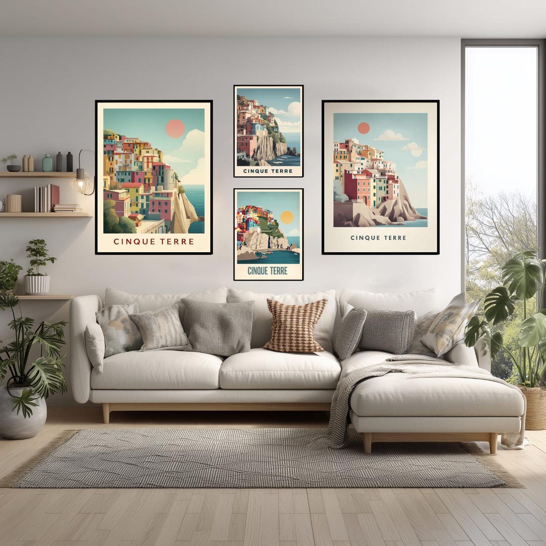 Cinque Terre Italy Retro Travel Poster | Vintage Coastal Wall Art ...