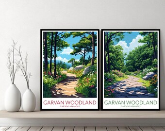 Garvan Woodland Gardens Arkansas Pôster de viagem Impressão Estados Unidos Arkridge Road Canvas Arte de parede Presente de designer Ilustração digital Decoração