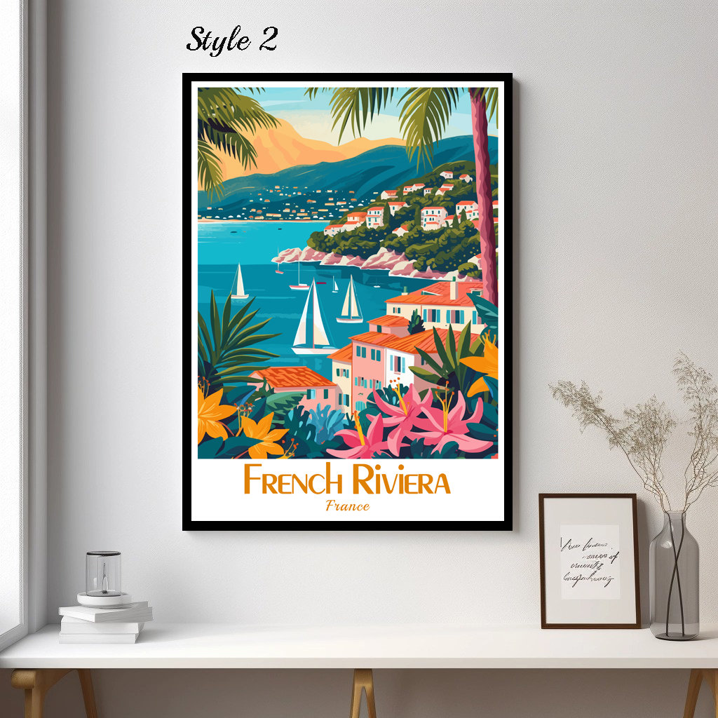 French Riviera France Poster Travel Côte D’azur Print Canvas Poster ...