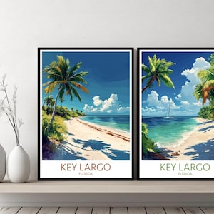 Key Largo Florida Poster Travel Print Key Largo Beach Monroe County Canvas Wall Poster Cityscape Designer Gift USA Illustration Decor