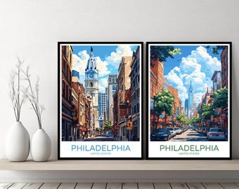 Philadelphia United States Poster Travel Print Philadelphia Pennsylvania Canvas Wall Poster Cityscape Designer Gift USA Illustration Decor