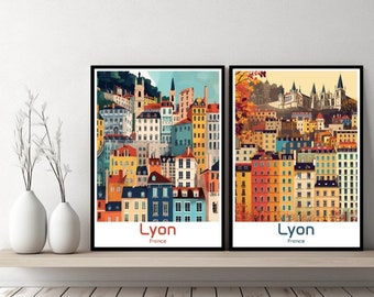 Cartaz de Lyon França Viagem França Lyon Impressão em tela Cartaz Paisagem urbana Arte de parede Designer Pôsteres de parede Ilustração de leão de Chamonix