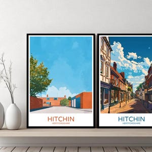 Hitchin Hertfordshire England Poster Travel Print Hertfordshire Chiltern Hills Canvas Wall Poster Cityscape Designer Gift Illustration