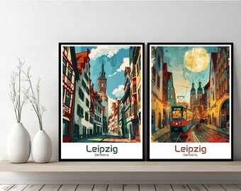 Leipzig Germany Poster Travel Print Saxony Leipzig Canvas Poster Cityscape Art Designer Wall Germany Leipzig Retro Gift Illustration