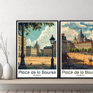 Place de la Bourse France Poster Travel Bordeaux Print Canvas Poster Cityscape Wall Art Designer Wall Posters Place Bordeaux Illustration