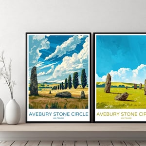 Avebury Stone Circle Wiltshire Poster Travel Print Avebury Stone Canvas Wall Poster Cityscape Designer Gift England Illustration Decor