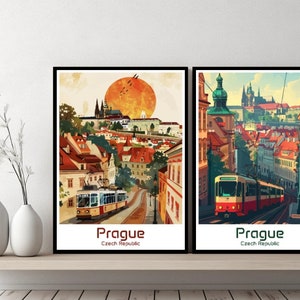 Prague Czech Republic Poster Travel Print Prague Charles Bridge Canvas Poster Cityscape Designer Wall Czech Republic Retro Gift Illustration