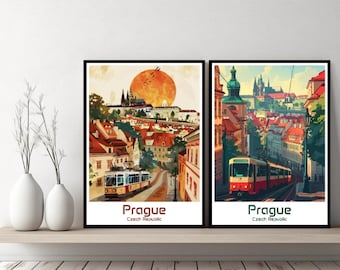 Prague Czech Republic Poster Travel Print Prague Charles Bridge Canvas Poster Cityscape Designer Wall Czech Republic Retro Gift Illustration