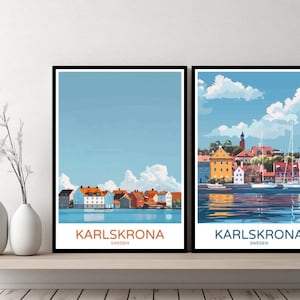 Karlskrona Sweden Poster Travel Print Karlskrona Swedish Coast Guard Canvas Wall Poster Cityscape Designer Gift Sweden Illustration Decor