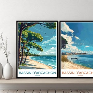 Bassin d&#39;Arcachon France Poster Travel Print Le Bassin d&#39;Arcachon Canvas Wall Poster Cityscape Designer Gift France Illustration Decor