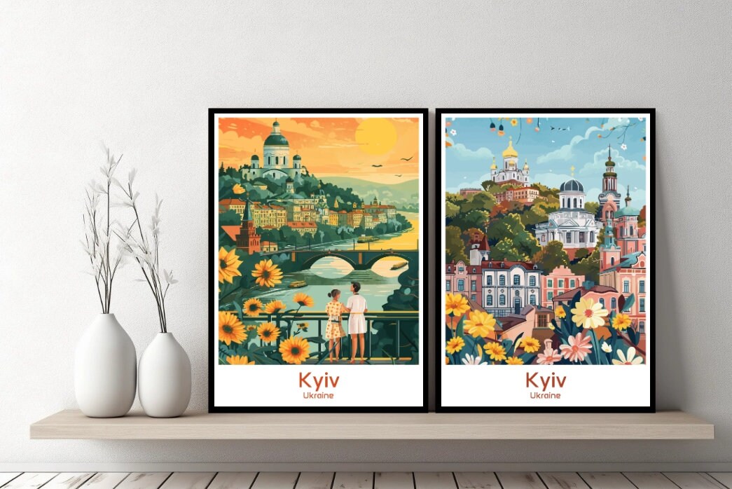 Kyiv Ukraine Poster Travel Print Ukraine Kyiv Canvas Poster Cityscape Art Designer Wall Ukraine Kyiv Retro Gift Illustration