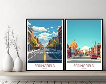 Springfield Illinois Poster Travel Print Sangamon County United States Canvas Wall Poster Cityscape Designer Gift USA Illustration Decor