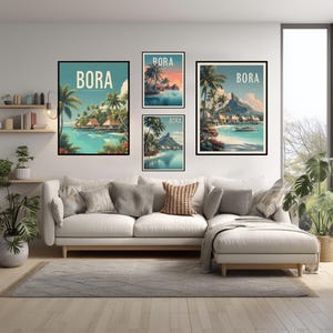 Bora Bora Reise Poster | Moderne minimalistische tropische Wandkunst | UME Style Island Illustration | Druckbare Ocean Dekor | Bora Bora Druck