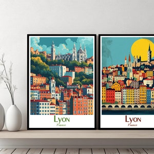 Lyon France Poster Travel France Lyon Print Canvas Poster Cityscape Wall Art Designer Wall Posters Lyon France Illustration