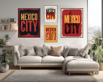 Mexico City Typographic Travel Poster Retro Modern Style Wall Art Print Vibrant Color Minimal City Design Perfect For Home Or Office