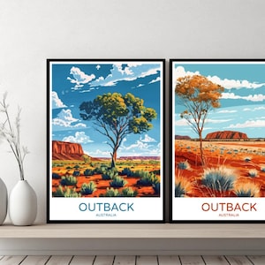 Outback Australia Poster Travel Print Australia Outback Queensland Canvas Wall Poster Cityscape Designer Gift Australia Illustration Decor