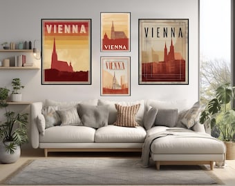 Wien Österreich Typografisch Reise Poster Moderne minimalistische Wand Kunst Vintage Style Print Österreichische Architektur Design Home Decor