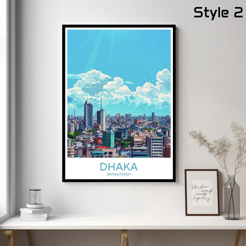 Dhaka Bangladesh Poster Travel Print Dacca Skyline Asia Canvas Wall ...
