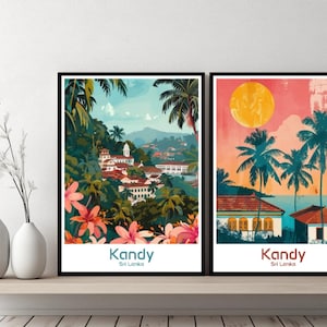 Kandy Sri Lanka Poster Travel Print Sri Lanka Kandy Canvas Wall Poster Cityscape Designer Gift Sri Lanka Illustration Decor