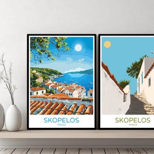 Skopelos Greece Poster Travel Print Greece Skopelos Aegean Sea Thessaly Canvas Wall Poster Cityscape Designer Gift Greece Illustration Decor