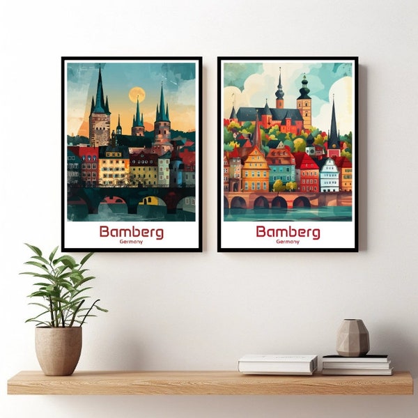 Bamberg Germany Poster Travel Print Germany Bamberg Canvas Poster Cityscape Art Designer Wall Germany Bamberg Retro Gift Illustration