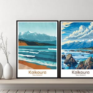 Kaikoura New Zealand Poster Travel Print New Zealand Kaikoura Canvas Wall Poster Cityscape Designer Gift New Zealand Illustration Decor