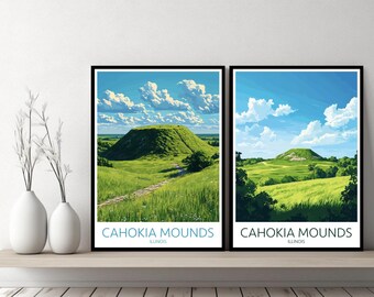 Cahokia Mounds Illinois Poster Travel Print Collinsville United States Canvas Wall Poster Cityscape Designer Gift USA Illustration Decor