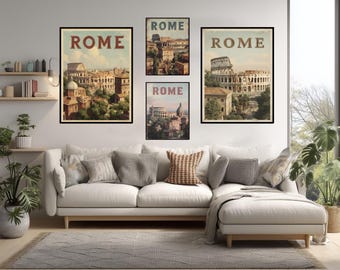 Vintage Travel Poster Of Rome Italy Retro Minimalist Wall Art Classical Architecture Colosseum Roman Forum Print
