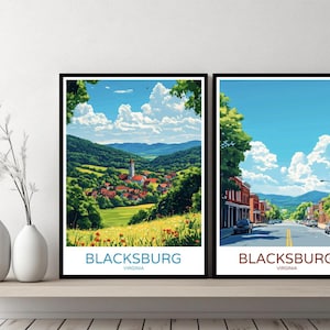 Blacksburg Virginia Poster Travel Print Blacksburg Montgomery County Canvas Wall Poster Art Cityscape Designer Gift USA Illustration Decor