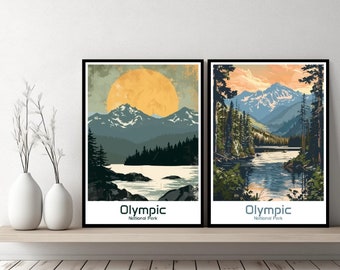 Olympic National Park Poster Travel Print Olympic Park Canvas Wall Poster Cityscape Designer Retro Gift Washington Illustration Decor