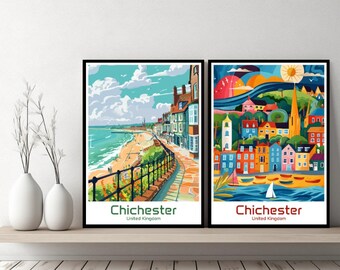 Chichester United Kingdom Poster Travel Print Chichester West Sussex Canvas Poster Cityscape Designer Wall Art Retro Gift Illustration Decor