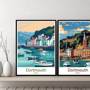 Dartmouth Devon England Poster Travel Print Dartmouth Devon Dartmouth Canvas Wall Poster Cityscape Designer Gift England Illustration Decor