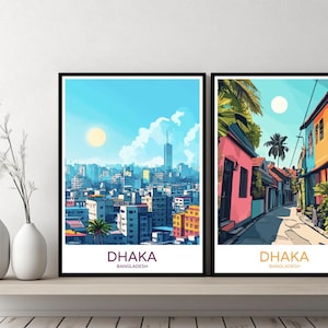 Dhaka Bangladesh Poster Stampa di viaggio Dacca Skyline Asia Tela Poster da parete Carta Paesaggio urbano Designer Regalo Bangladesh Illustrazione Decorazione