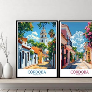 Córdoba Argentina Poster Travel Print Córdoba Sierras Chicas Suquía Canvas Wall Poster Cityscape Designer Gift Argentina Illustration Decor