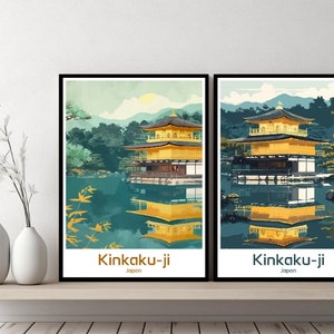 Kinkaku-ji Kyoto Japan Poster Travel Print Japan Kinkaku-ji Canvas Wall Poster Cityscape Designer Retro Gift Japan Illustration Decor