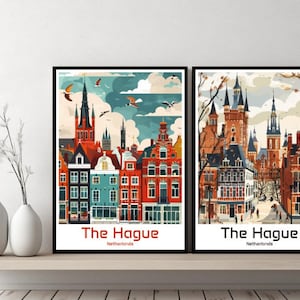 The Hague Netherlands Poster Travel Print Netherlands Hague Canvas Poster Cityscape Art Designer Wall Netherlands Retro Gift Illustration