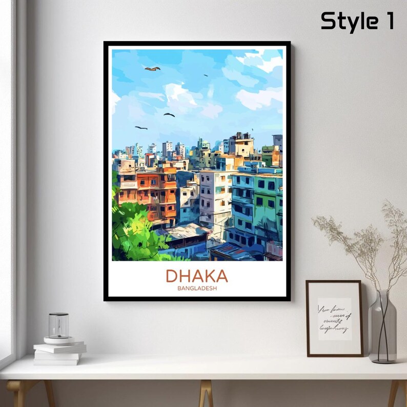 Dhaka Bangladesh Poster Travel Print Dacca Skyline Asia Canvas Wall ...