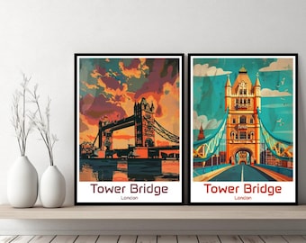 Tower Bridge London Poster Travel London Tower Bridge Print Canvas Poster Cityscape Wall Art Designer Wall Posters Tower Bridge Illustration