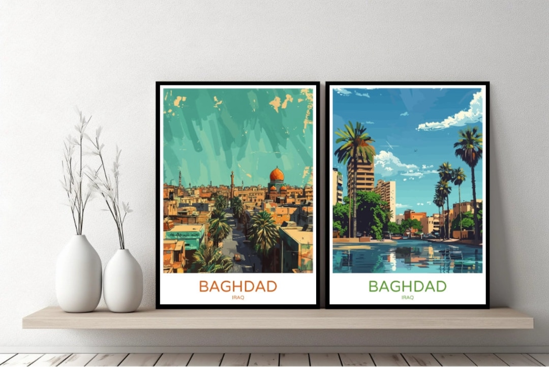 Baghdad Iraq Poster Travel Print Iraq Baghdad Skyline City Tigris River ...