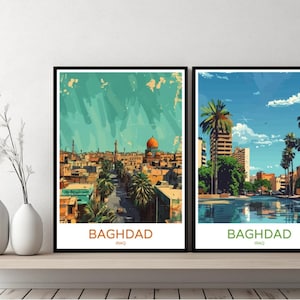 Bagdad Marokko Poster Reise Druck Bagdad Bagdad Skyline Stadt Tigris Leinwand Wandposter Stadtbild Designer Retro Iran Illustration Dekor
