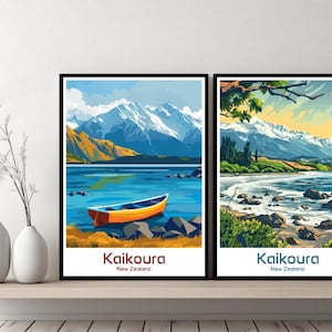 Kaikoura New Zealand Poster Travel Print New Zealand Kaikoura Canvas Wall Poster Cityscape Designer Gift New Zealand Illustration Decor