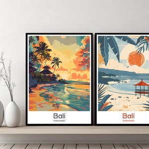 Bali Indonesia Poster Travel Print Bali Islands Beach Canvas Poster Cityscape Designer Wall Art Adventure Retro Gift Illustration Home Decor