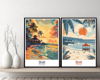 Bali Indonesia Poster Travel Print Bali Islands Beach Canvas Poster Cityscape Designer Wall Art Adventure Retro Gift Illustration Home Decor
