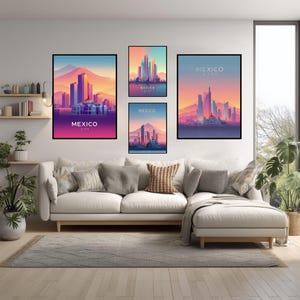 Mexico City Ultra Modern Travel Poster Minimalist Futuristic Skyline Print Contemporary Art Vibrant Colors Mexico Home Decor Illustration